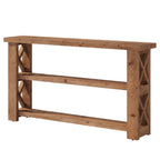 63 Inch Solid Wood Console Table with X-Frame, 3-Tier Hallway Table for Living Room