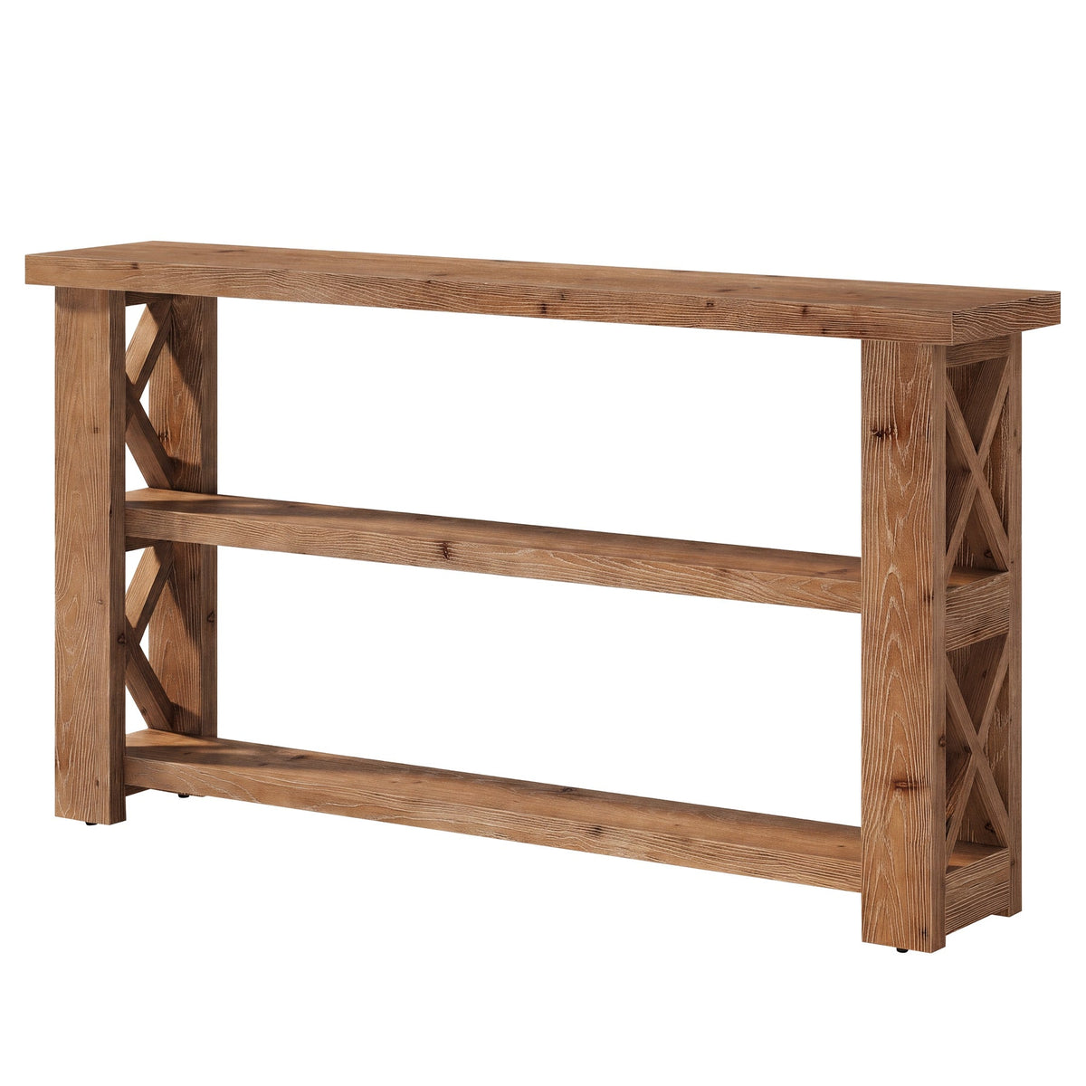 63 Inch Solid Wood Console Table with X-Frame, 3-Tier Hallway Table for Living Room