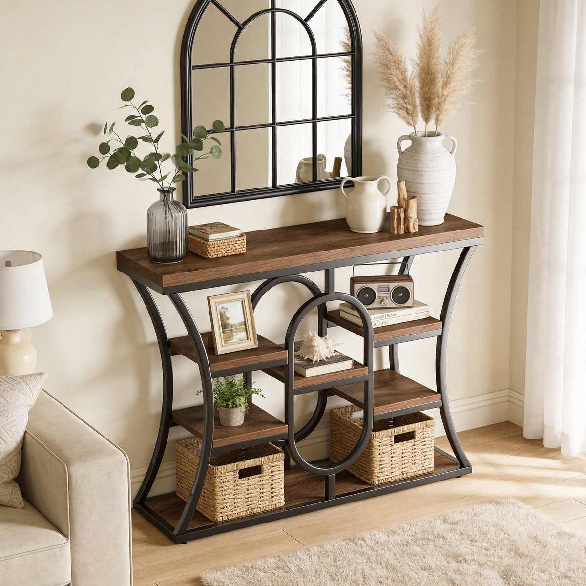41.3" Sofa Table, Industrial Console Table with Shelves