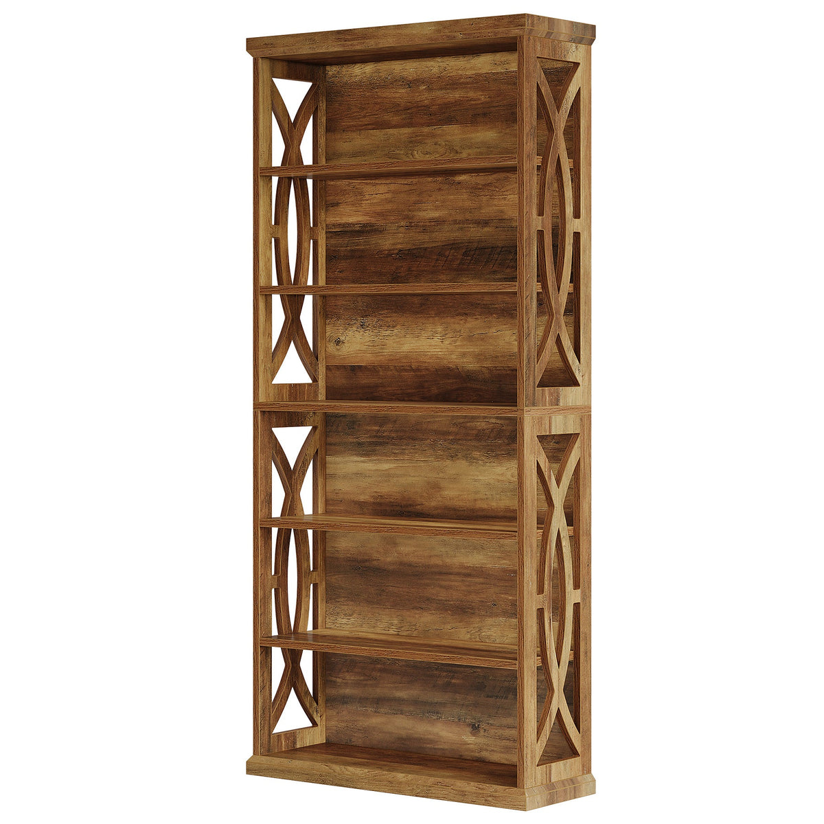 70.8-Inch Tall Bookshelf, 6-Tier Rustic Wooden Bookcase with Anti-Tipping Kit