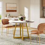 31.5-Inch Round Dining Table for 2, Compact Kitchen Table with Geometric Metal Base#Colour_White