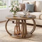31.5 Inch Round Coffee Table with Storage, Sculptural Curved Base for Living Room