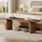 62.99 Inch Solid Wood Entryway Bench, Farmhouse End of Bed Bench for Bedroom and Hallway