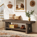 63-Inch Solid Wood Farmhouse Bench with 2-Tier Open Shoe Storage