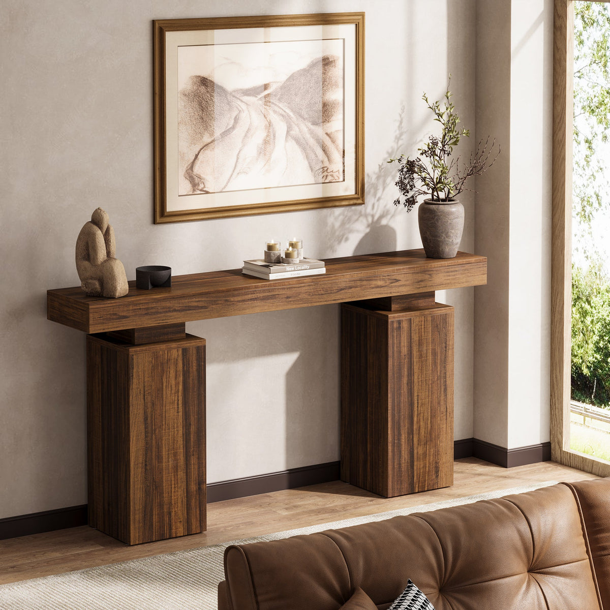 63 Inch Long Console Table for Entryway, Farmhouse Wooden Sofa Table for Living Room and Hallway