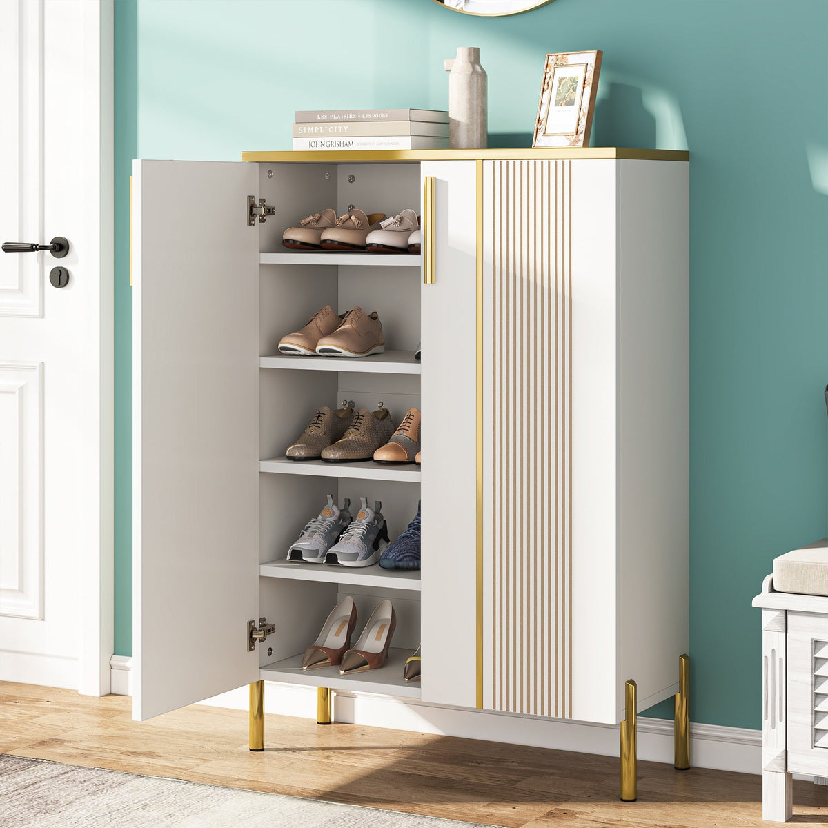 Shoe Cabinet , 6-Tier Shoe Storage Organizer with Adjustable Shelves & Doors