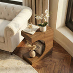 11.8-Inch Wide Solid Wood C-Shaped Side Table with 2-Tier Storage Shelf