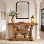 55-Inch Solid Wood Console Table with 3-Tier Storage, Curved Entryway Table for Hallway