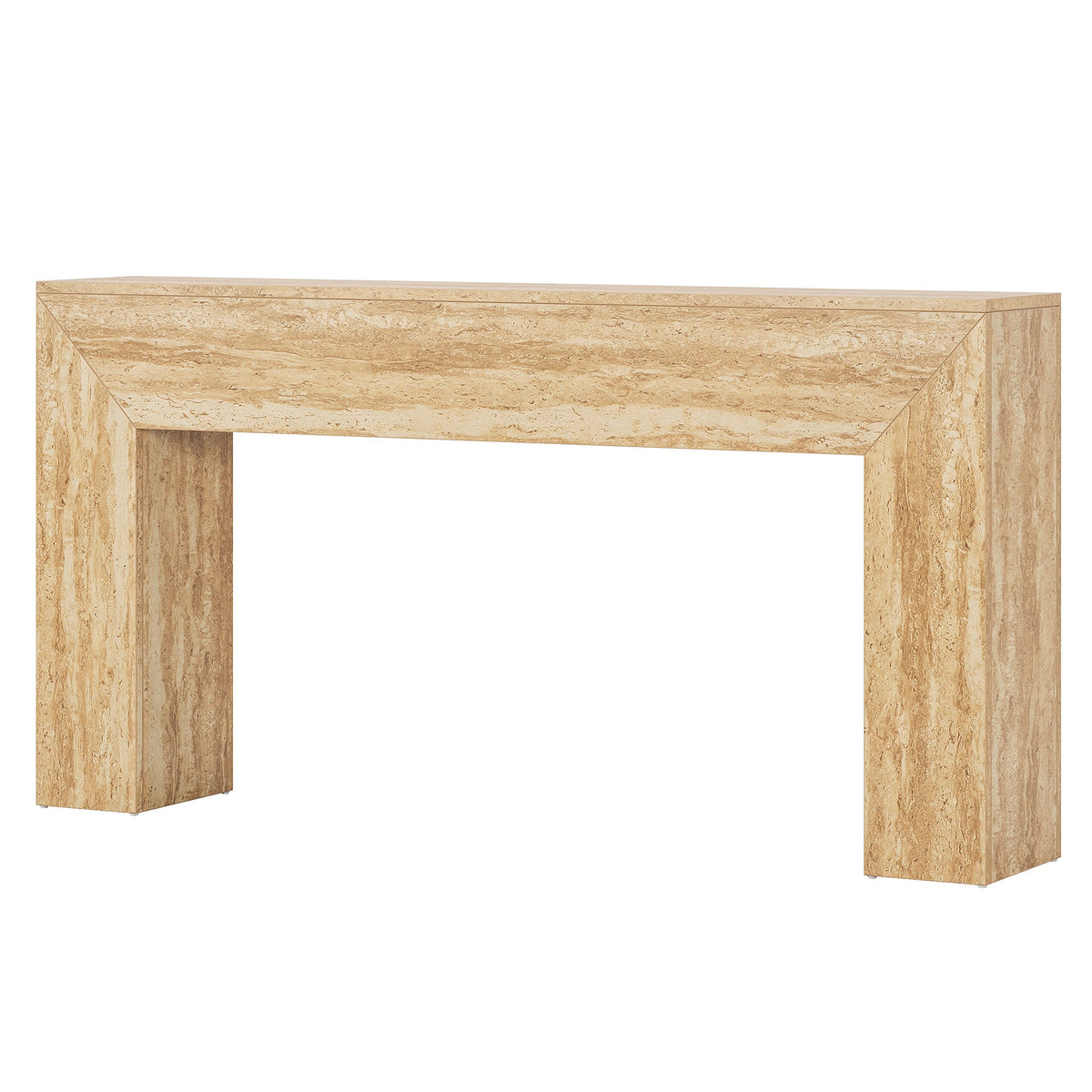 63" Narrow Sofa Console with Faux Travertine Finish