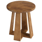 19.69 Inch Solid Wood Round End Table with Geometric Legs, Side Table for Living Room
