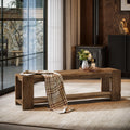 55.12 Inch Solid Wood Entryway Bench with Storage Shelf, Rustic Shoe Bench for Hallway