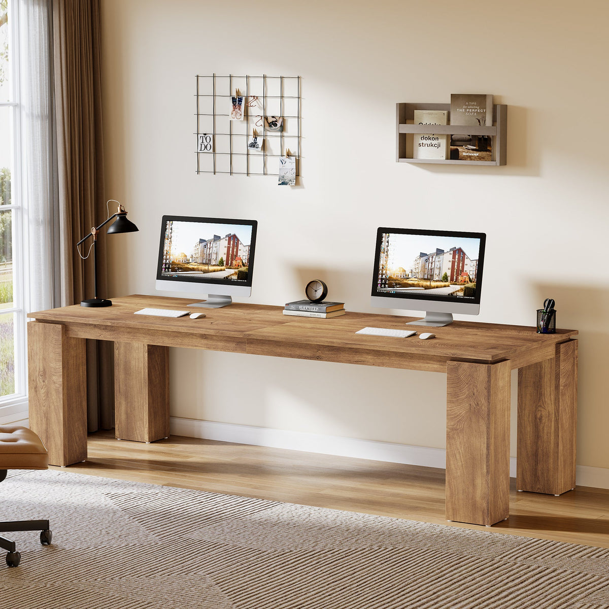 86.61-Inch Two-Person Computer Desk, Extra Long Wood Workstation Table for Home Office Study Room