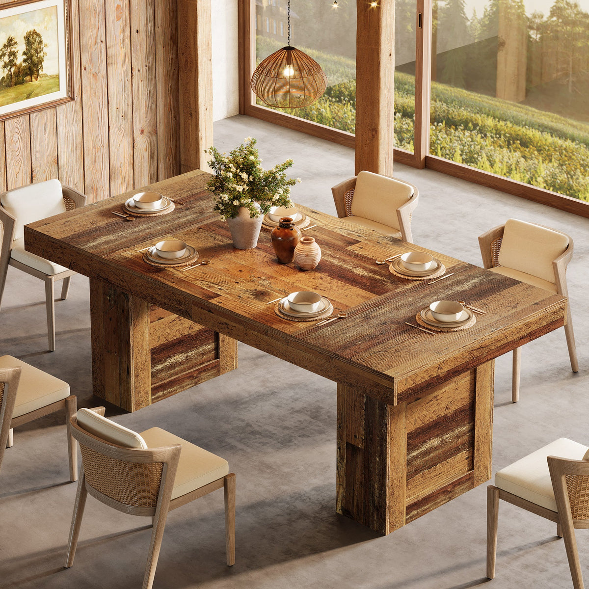 63 Inch Farmhouse Dining Table for 6, Rectangular Wooden Kitchen Table with Heavy Duty Legs for Dining Room
