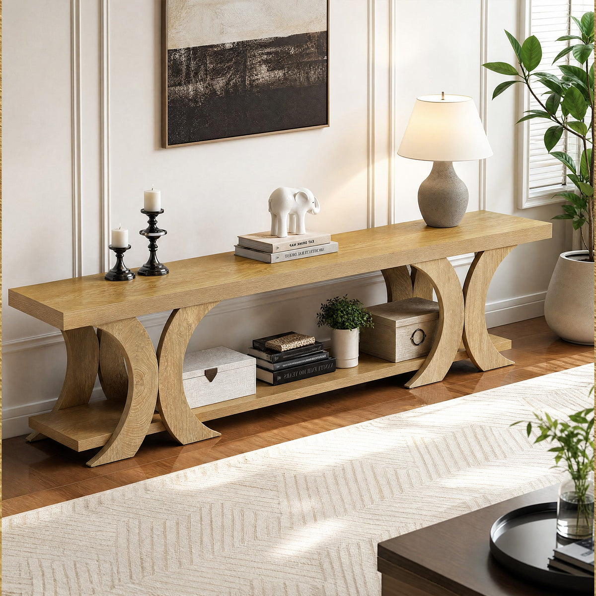 70.87-Inch Extra Long TV Stand with Open Shelf, Farmhouse Media Console for Living Room