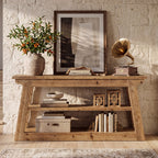63-Inch Solid Wood Console Table with 3-Tier Storage, Farmhouse Hallway Entry Table