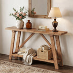 62.99-Inch Solid Wood Console Table, Narrow Design with Storage Shelf for Entryway Living Room and Hallway