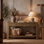 55.12 Inch Solid Fir Wood Console Table with 2 Drawers, Narrow Hallway Table with Shelf