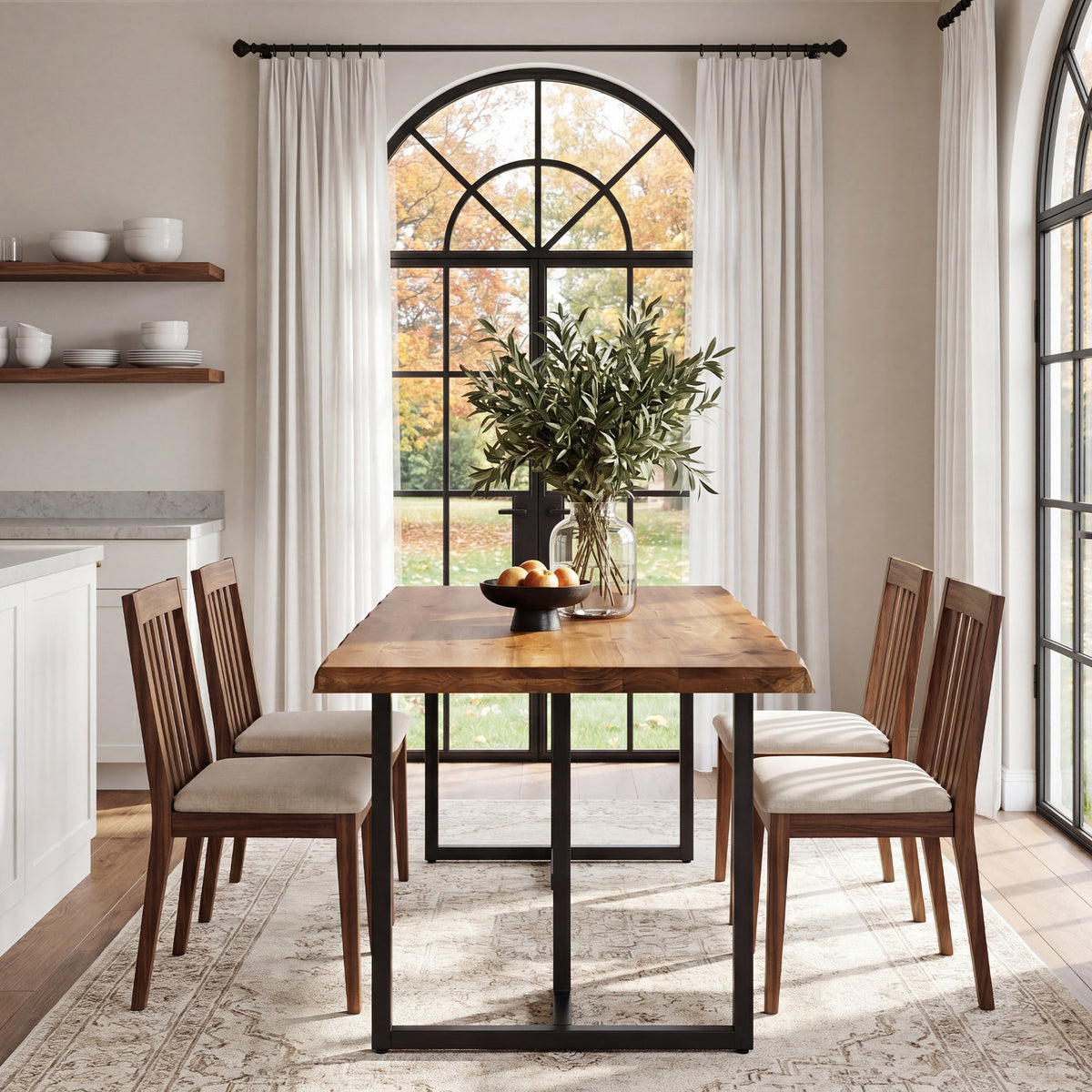 63-Inch Solid Wood Dining Table with Live-Edge Inspired Top and Metal U-Frame, Industrial Kitchen Table for 4-6 People