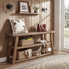 62.99 Inch Solid Wood Console Table with 3-Tier Shelves, Farmhouse Hallway Table
