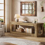 63-Inch Farmhouse Console Table with Circle Design, 2-Tier Entryway Table for Hallway