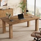 63-Inch Solid Wood Executive Desk with Thick Top, Farmhouse Computer Desk for Home Office