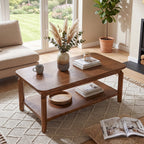 47-Inch Coffee Table with Open Shelf, Rounded-Corner Center Table for Living Room