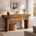 63 Inch Fir Wood Console Table with 2 Hidden Drawers, Narrow Entryway Table for Hallway