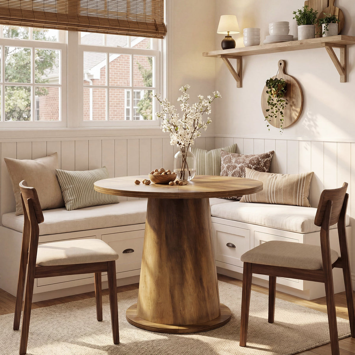 31.5-Inch Small Round Dining Table with Pedestal Base, Mid-Century Kitchen Table for 2 to 4 People
