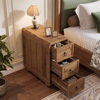 11.81 Inch Narrow Solid Wood Side Table with 3 Drawers, Slim Bedside Table for Bedroom