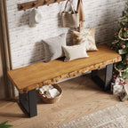 47.24-Inch Industrial Entryway Bench with Solid Wood Seat, Narrow Shoe Bench for Bedroom and Hallway