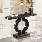 43.1-Inch Mirrored Console Table with O-Shaped Base, Narrow Hallway Table in Black