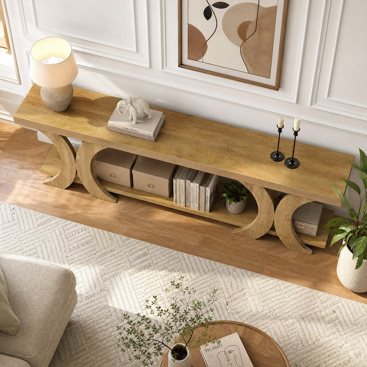 70.87-Inch Extra Long TV Stand with Open Shelf, Farmhouse Media Console for Living Room