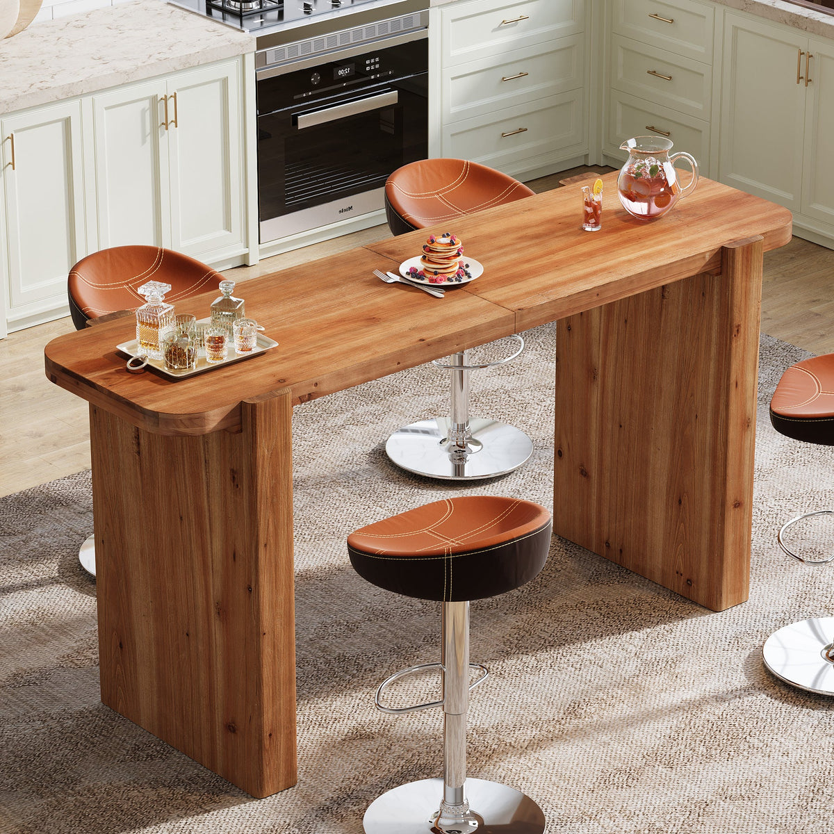 63-Inch Solid Wood Bar Table, Counter Height Pub Table for Kitchen and Dining Room