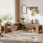 61-Inch L-Shaped Shoe Bench with Storage, Farmhouse Corner Entryway Bench for Dining Room Living Room and Cloakroom