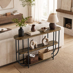 63-Inch 3-Tier Narrow Console Table with Curved Metal Frame, Modern Vintage Entryway Sofa Table for Living Room