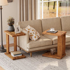 23.6" C-Shaped End Table, Solid Wood 2-Tier Side Table for Sofa and Living Room