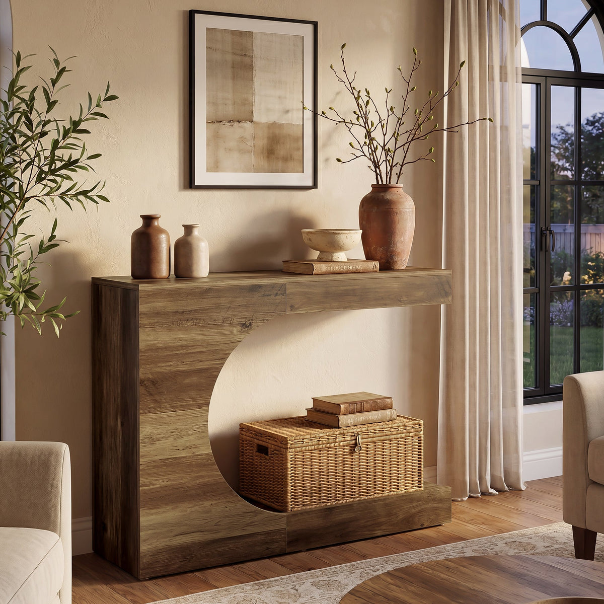 40-Inch Farmhouse Console Table with C-Shaped Design, Small Entryway Table for Foyer and Living Room