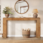 63-Inch Farmhouse Console Table with Reinforced Base, Solid Wood Sofa Table for Entryway Study and Living Room