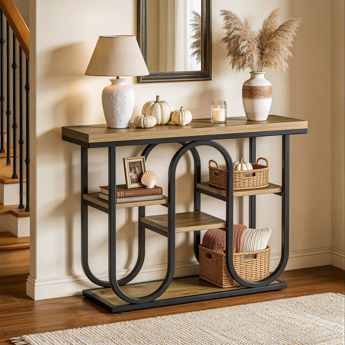 39.4" Console Table, 4-Tier Industrial Sofa Table for Entryway