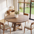 47.24-Inch Round Dining Table for 4-6, Modern Farmhouse Kitchen Table with X-Cross Pedestal Base and Storage Shelf for Dining Room