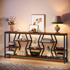 70.9-Inch Extra Long Sofa Console Table with 4-Tier Wood Storage Shelves, Industrial Narrow Entryway Table for Hallway