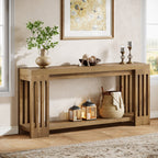 70.9-Inch Farmhouse Console Table with Vertical Stripe Legs, 2-Tier Sofa Table for Living Room