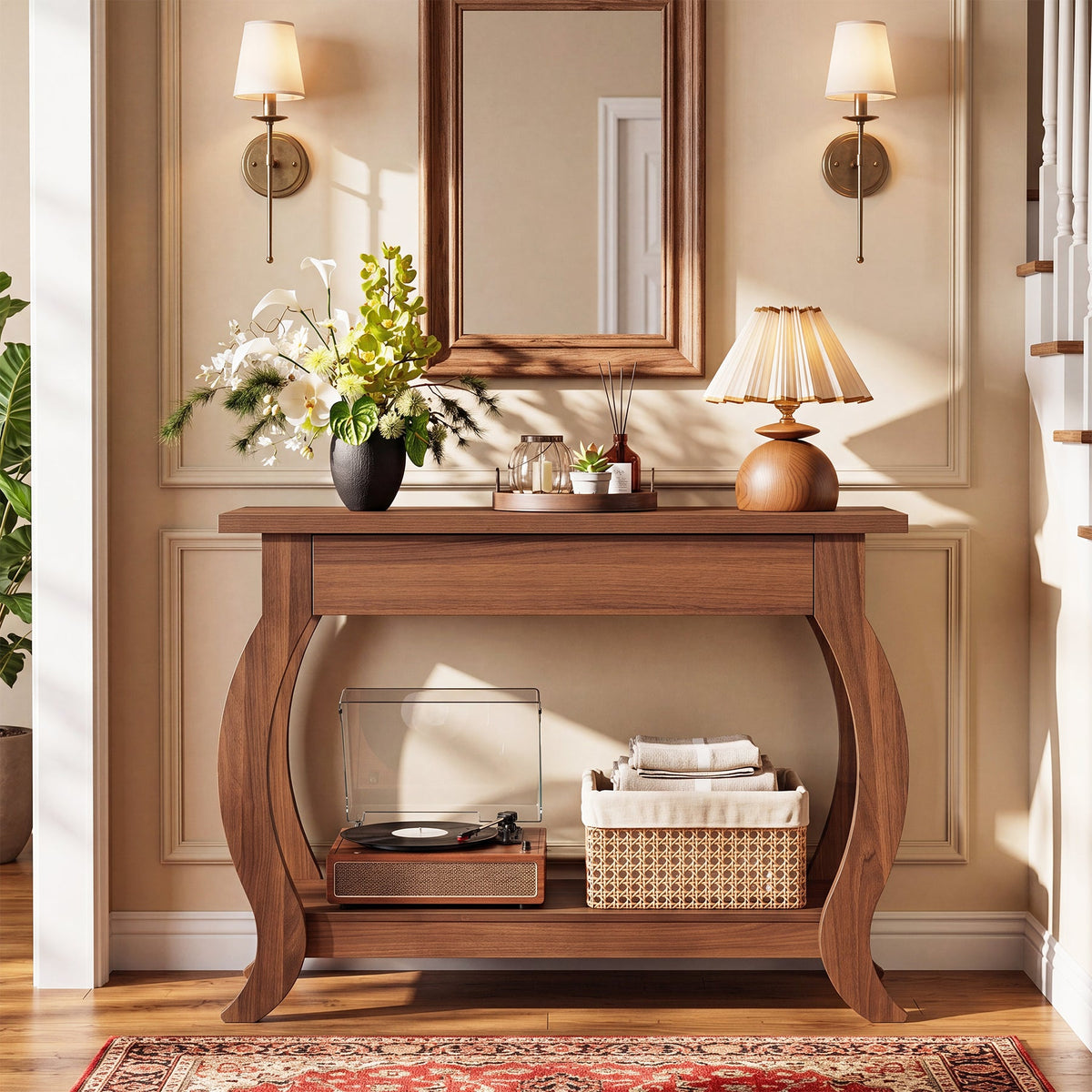 41.3-Inch Narrow Console Table with Drawer, Curved-Leg Hallway Table with Storage