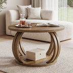 31.5 Inch Round Coffee Table with Storage, Sculptural Curved Base for Living Room