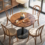 31.5-Inch Round Dining Table with Black Metal Pedestal Base, Small Kitchen Table for 2-4 People in Dining Room