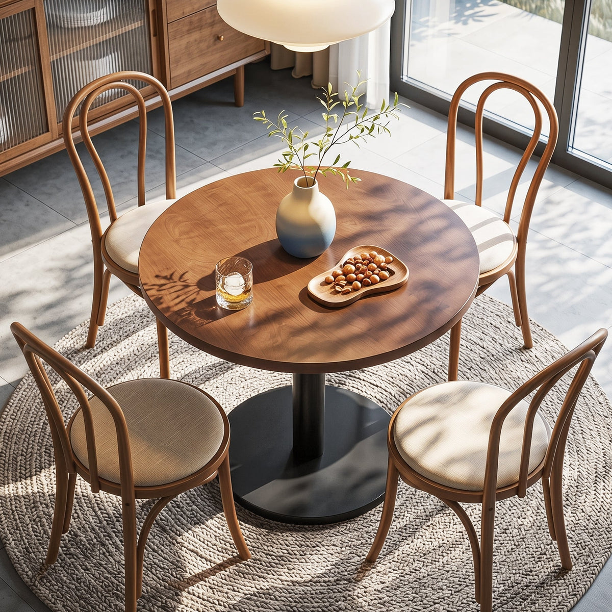 31.5-Inch Round Dining Table with Black Metal Pedestal Base, Small Kitchen Table for 2-4 People in Dining Room