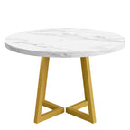 31.5-Inch Round Dining Table for 2, Compact Kitchen Table with Geometric Metal Base#Colour_White