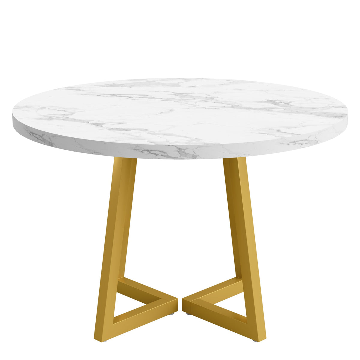 31.5-Inch Round Dining Table for 2, Compact Kitchen Table with Geometric Metal Base#Colour_White