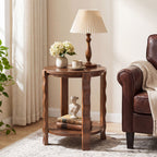 19.69-Inch Round Side Table with 2-Tier Storage, Solid Wood End Table for Living Room