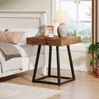 19.7 Inch Solid Wood Nightstand with Metal Frame, Industrial Square Bedside Table